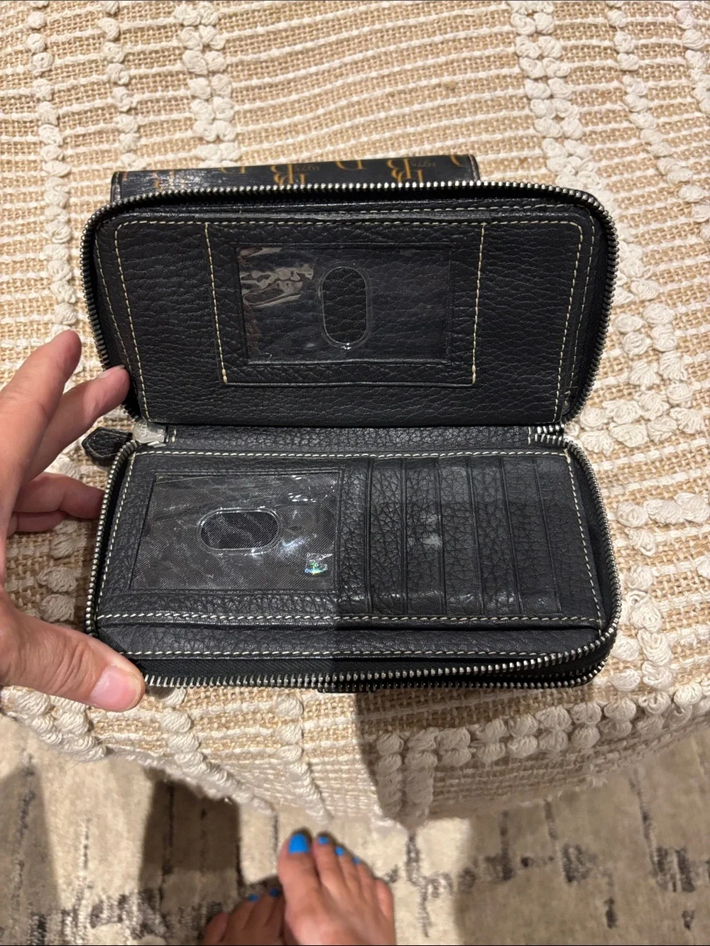 Dooney & Bourke Black Pebbled Leather Zip Card Holder